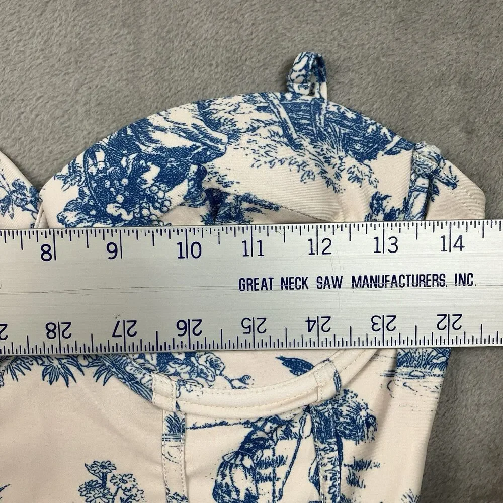 Toile de Jouy Corset One Piece Underwire Swimsuit Cider Womens M Blue Ivory